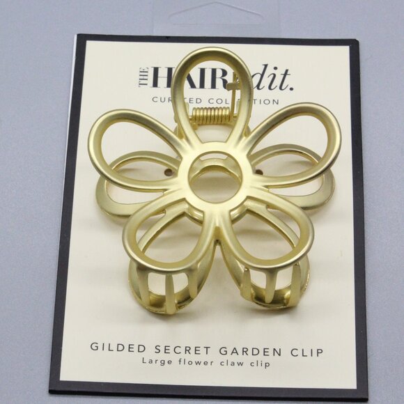 The Hair Edit Gilded Secret Garden Large Flower Claw Clip Gold NEW - Picture 1 of 2